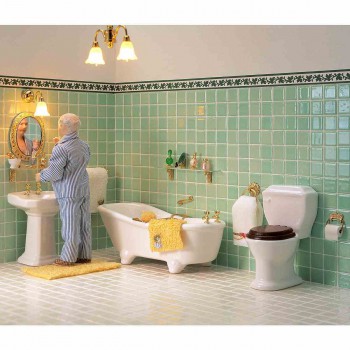 15585 Bathroom, porcelain, white, with decor, 4 pcs. バスルーム