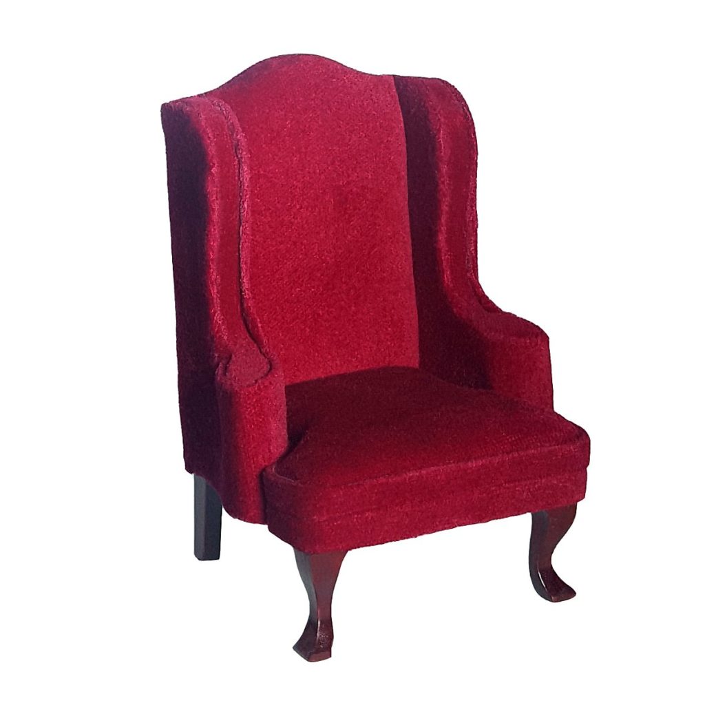 41016　Wing chair, red velvet upholstery　ウィングチェア、赤いベルベット・完成品