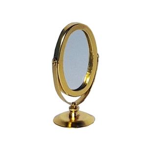 Oval table mirror,  gold-plated brass　楕円形のテーブルミラー、金メッキ真鍮製